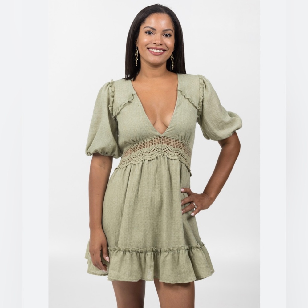 HYFVE Olive Green Ruffled Mini Dress